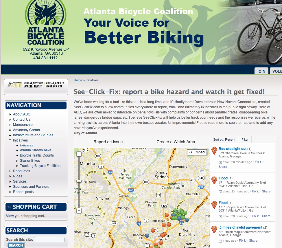 SeeClickFix integrated into Atlanta Bike Coalition website