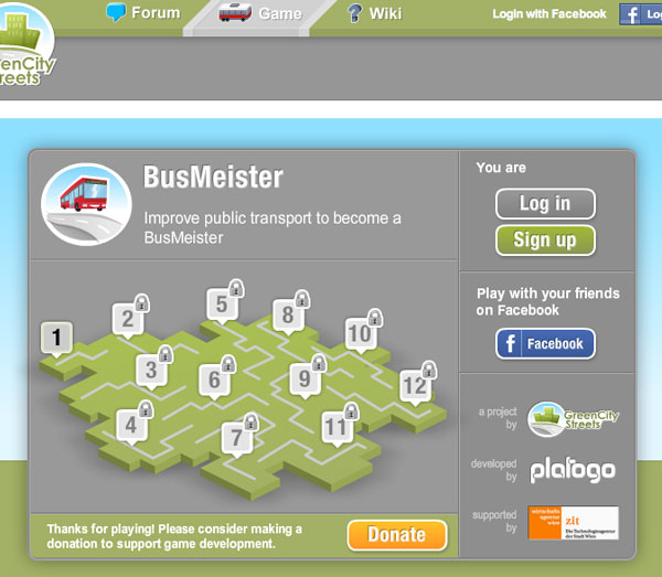 BusMeister starting screen showing game levels.
