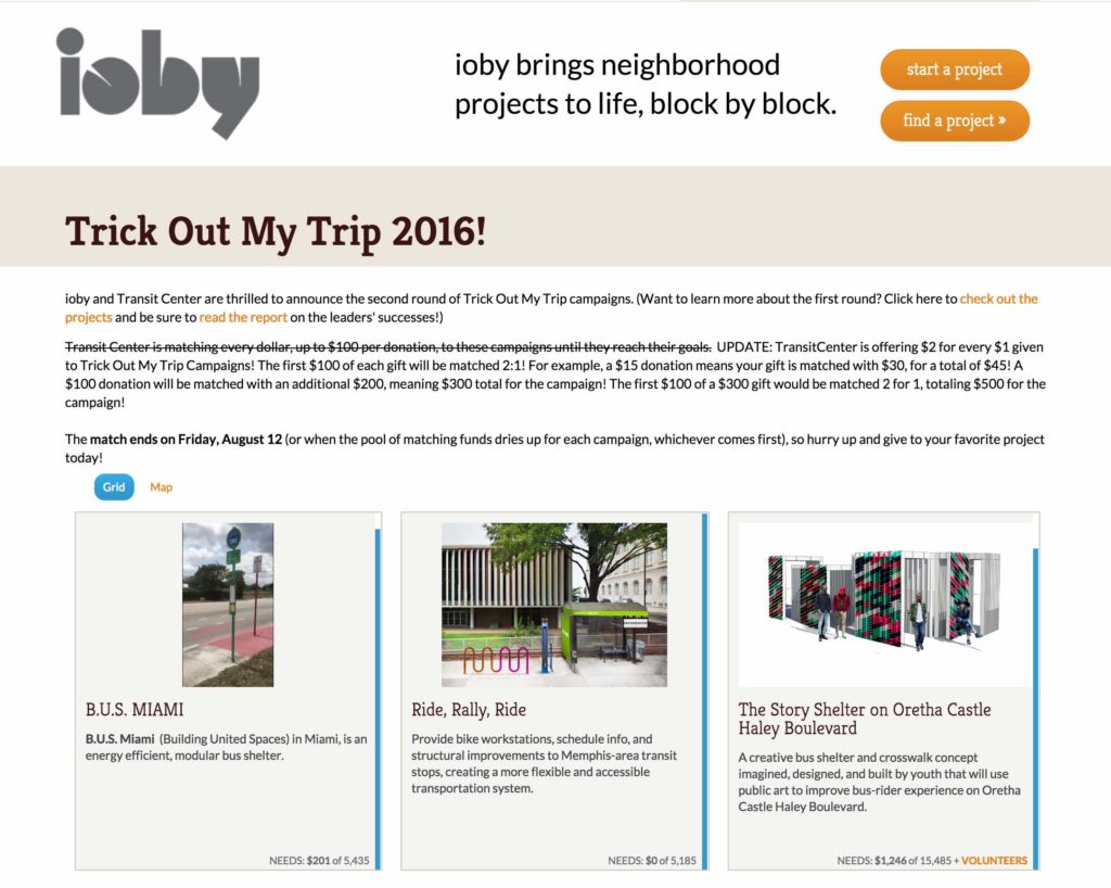 Screenshot: ioby Transit Center Trick Out My Trip 2016